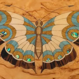 Шкатулка для украшений из карельской березы "Бабочка" бирюза