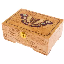 Шкатулка из карельской березы "Бабочка" бордовая