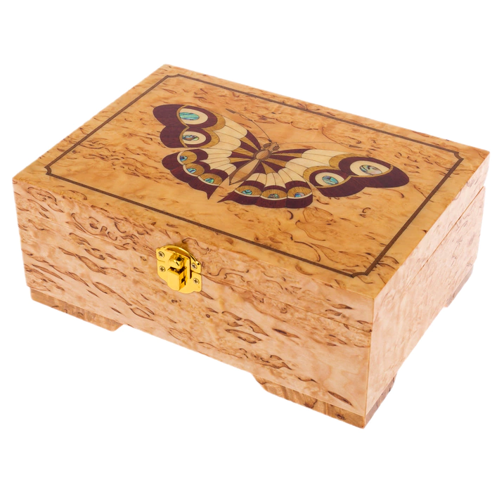 Karelian birch casket "Butterfly" burgundy