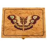 Шкатулка из карельской березы "Бабочка" бордовая