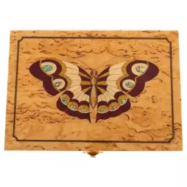 Шкатулка из карельской березы "Бабочка" бордовая