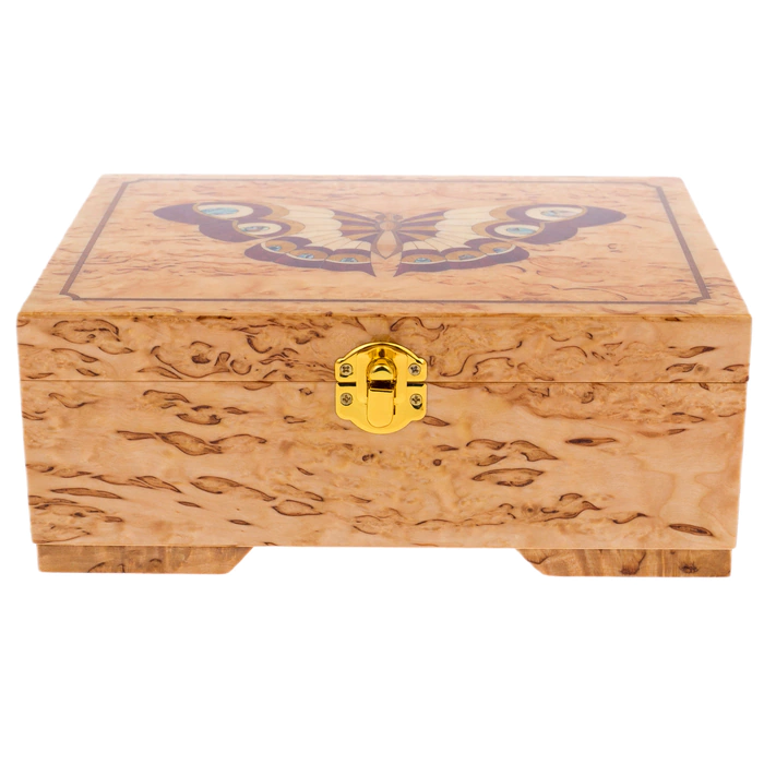 Karelian birch casket "Butterfly" burgundy