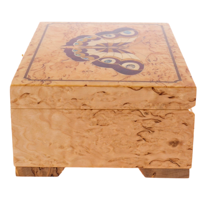Karelian birch casket "Butterfly" burgundy