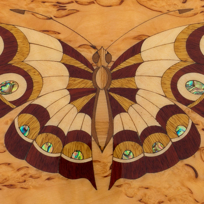 Karelian birch casket "Butterfly" burgundy