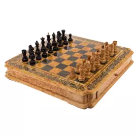 Шахматы из карельской березы "Волна" с орнаментом
