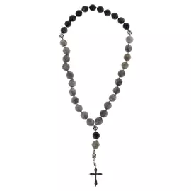 Четки православные из обсидиана "Крест" с родием и фианитом, Златоуст
