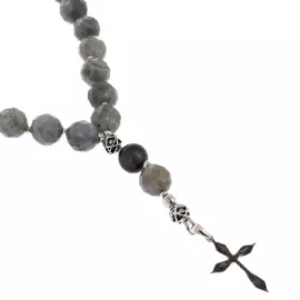 Четки православные из обсидиана "Крест" с родием и фианитом, Златоуст