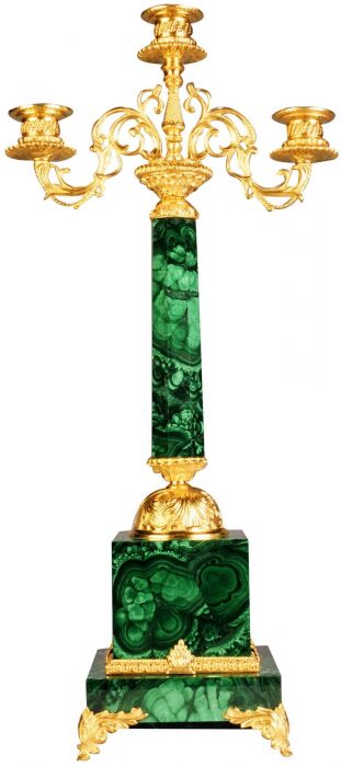 Candlesticks for 3 candles "Malachite" (pair)
