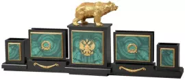 Настольный набор из малахита и долерита "Медведь"