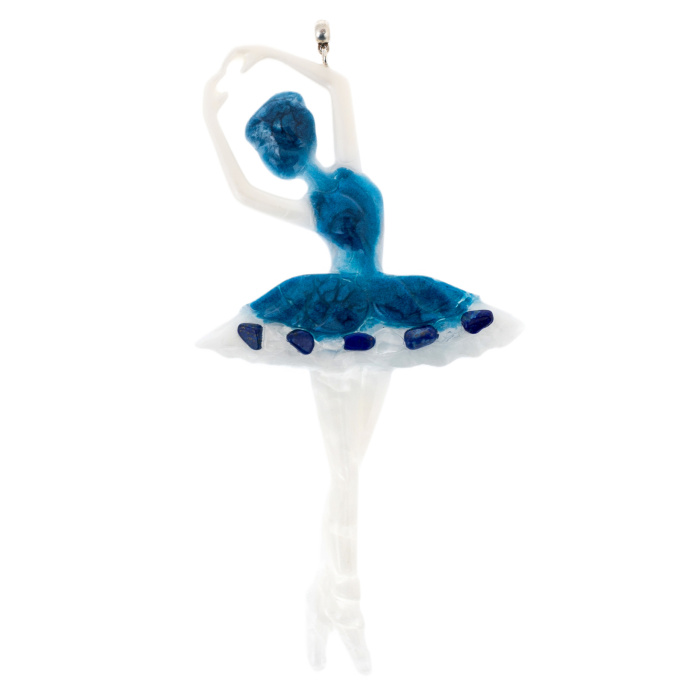 Елочная игрушка из содалита и смолы "Балерина"