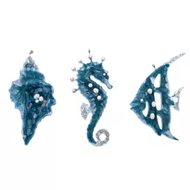 Набор елочных игрушек из содалита и смолы "Морской" 3 шт