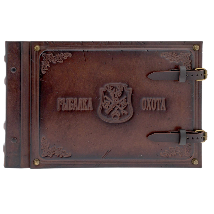 Genuine leather photo album "Fishing and Hunting" dark brown