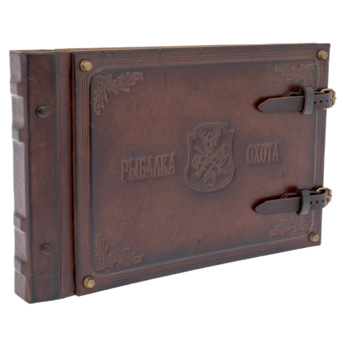 Genuine leather photo album "Fishing and Hunting" dark brown