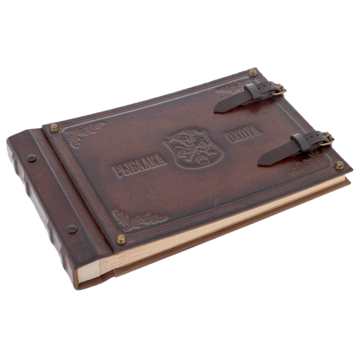 Genuine leather photo album "Fishing and Hunting" dark brown