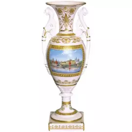 Фарфоровая ваза "Воронихина" с рисунком "Панорамы Москвы"