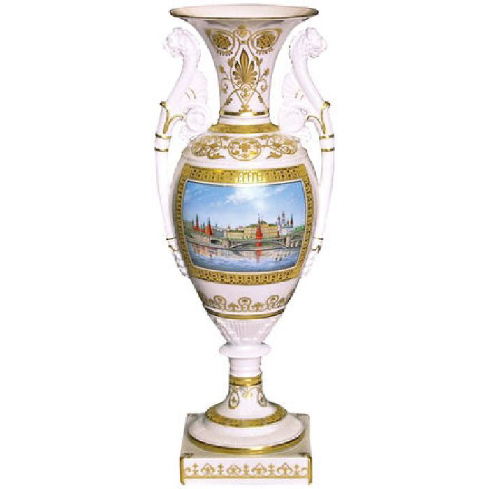Фарфоровая ваза "Воронихина" с рисунком "Панорамы Москвы"