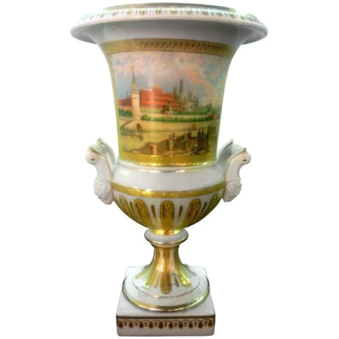 Porcelain vase "Crater" with a pattern "View of the Moscow Kremlin"