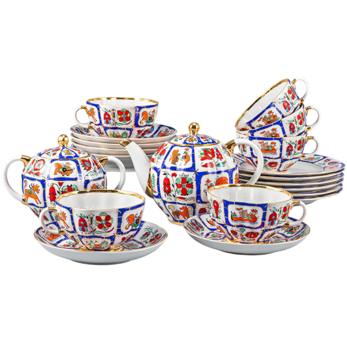 Чайный сервиз "Тюльпан" с рисунком "Русский лубок" на 6 персон, 20 предметов