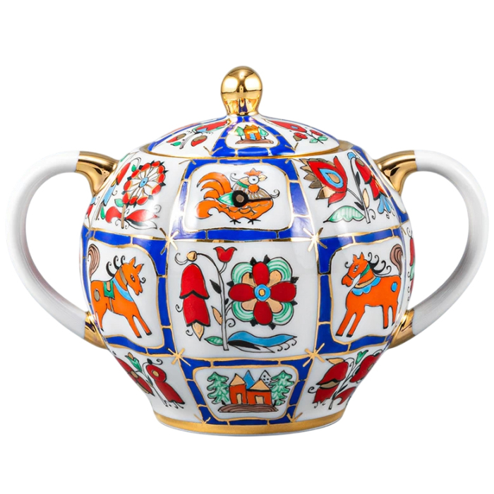 Чайный сервиз "Тюльпан" с рисунком "Русский лубок" на 6 персон, 20 предметов