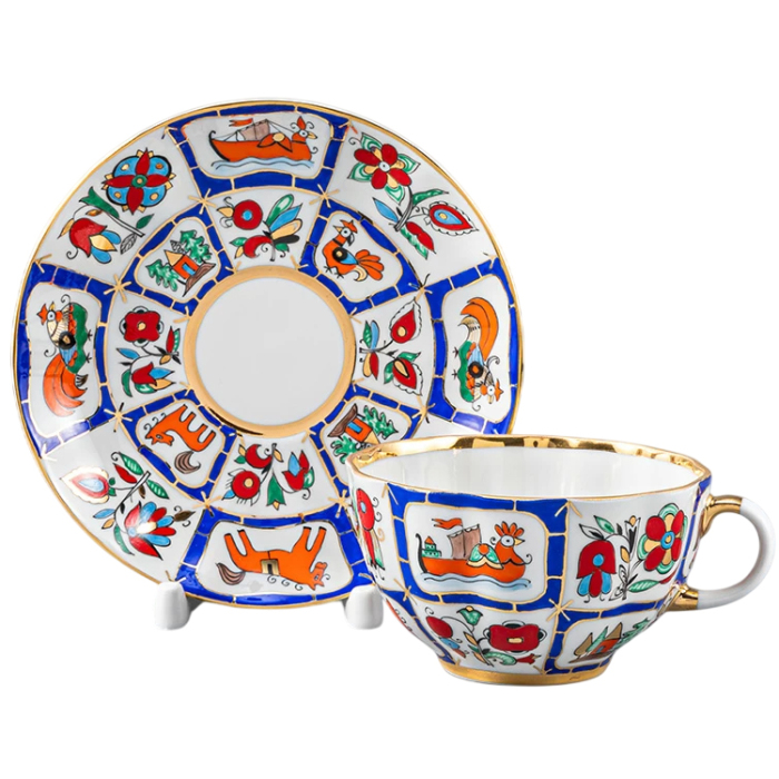 Чайный сервиз "Тюльпан" с рисунком "Русский лубок" на 6 персон, 20 предметов