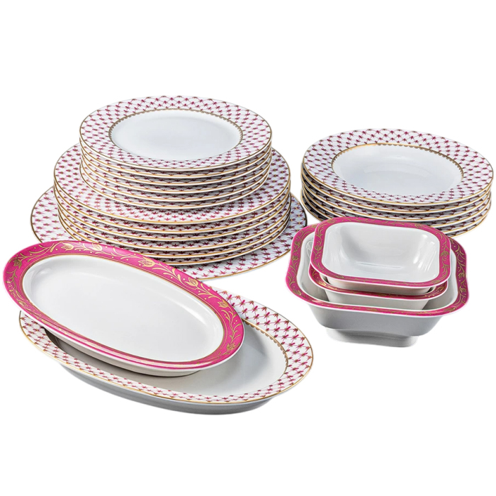 Фарфоровый сервиз "Молодежный" с рисунком "Сетка-Блюз 2" на 6 персон, 24 предмета