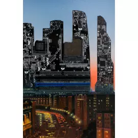 Damir Krivenko's painting "Dawn in Moscow City"