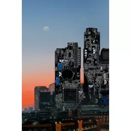 Damir Krivenko's painting "Dawn in Moscow City"