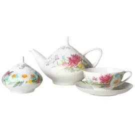 Чайный сервиз "Купольный" с рисунком "Полевые цветы" на 6 персон, 14 предметов