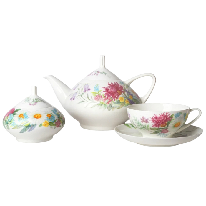 Чайный сервиз "Купольный" с рисунком "Полевые цветы" на 6 персон, 14 предметов