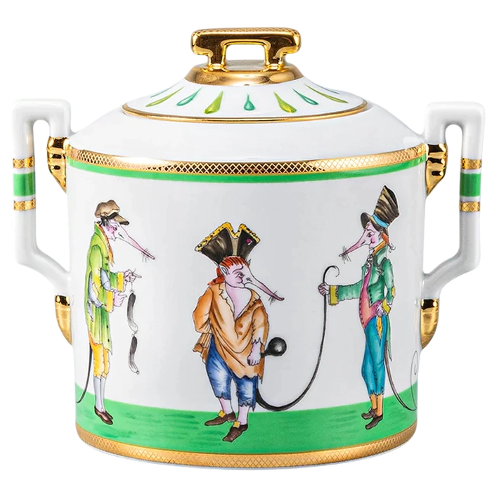 Porcelain sugar bowl stamped "Rat thieves"