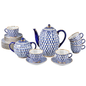 Кофейный сервиз "Тюльпан" с рисунком "Кобальтовая сетка" на 6 персон, 20 предметов
