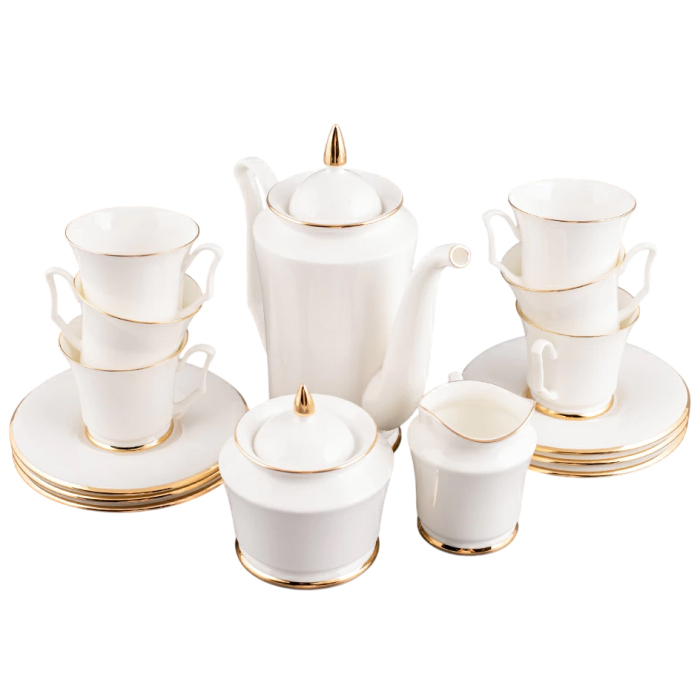 Кофейный сервиз "Юлия" с рисунком "Золотая лента" на 6 персон, 14 предметов