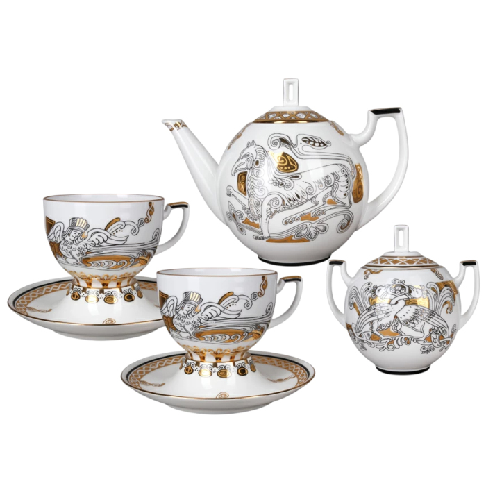 Чайный сервиз "Анданте" с рисунком "Русский модерн" на 6 персон, 14 предметов