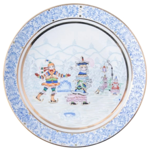 Decorative plate "Ellipse" with the pattern "Winter fun"