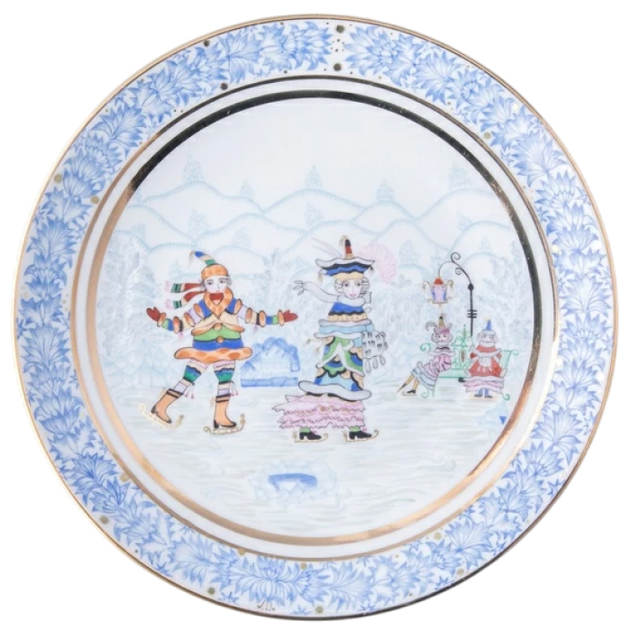 Decorative plate "Ellipse" with the pattern "Winter fun"