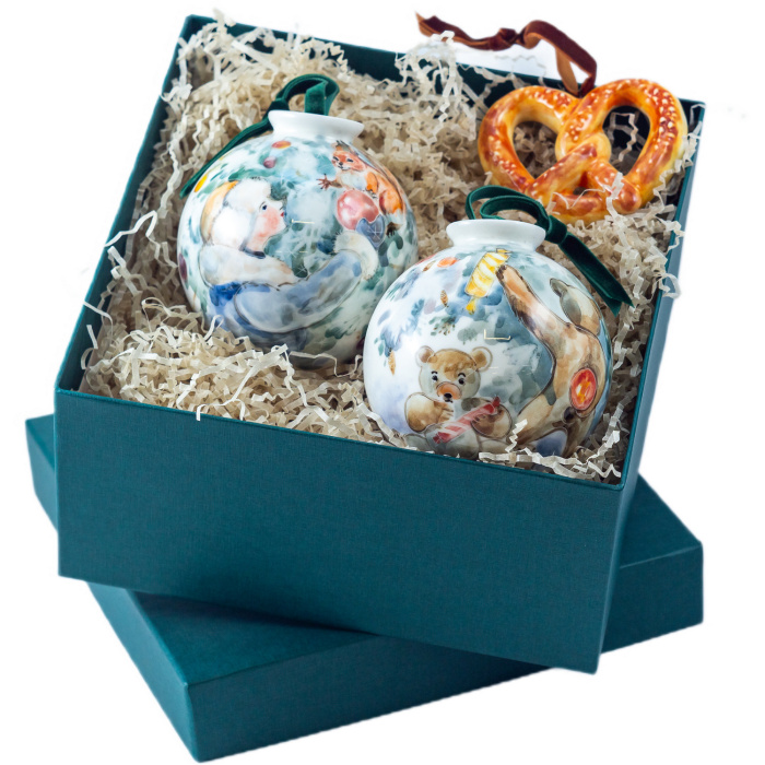 Set of Christmas tree balls made of porcelain "Lesnaya skazka" 3 pcs.