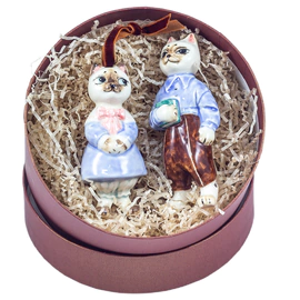 Набор елочных игрушек из фарфора "Кот и кошечка" 2 шт.