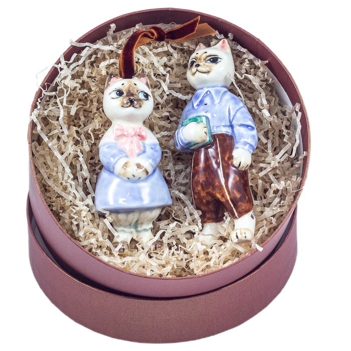Набор елочных игрушек из фарфора "Кот и кошечка" 2 шт.