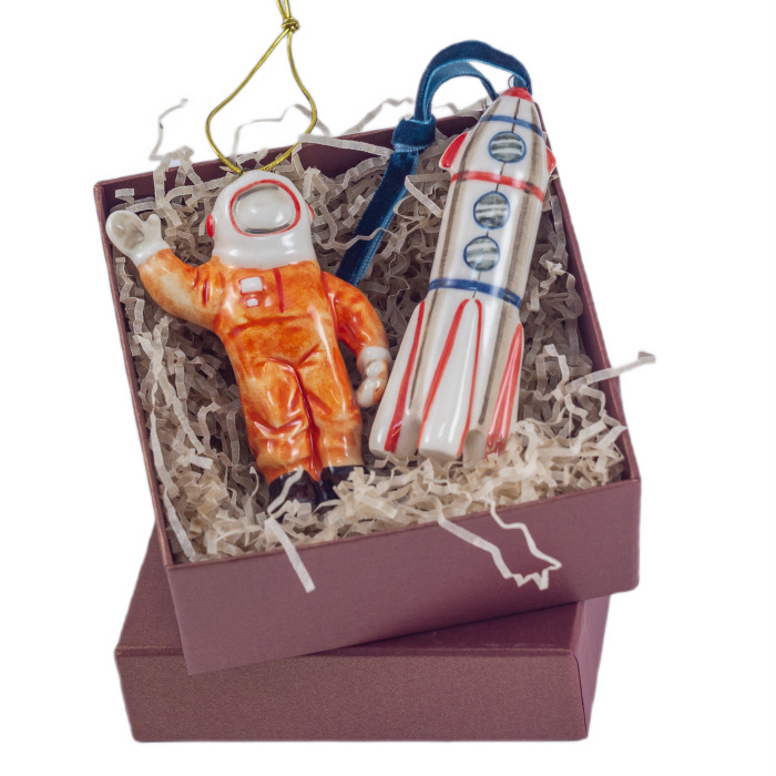 Набор елочных игрушек из фарфора "В космос" 2 шт.