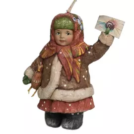 Collectible Christmas tree cotton toy "Akulinka with a letter" from the collection "Russian North"