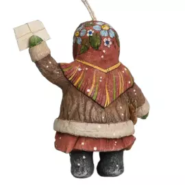 Collectible Christmas tree cotton toy "Akulinka with a letter" from the collection "Russian North"