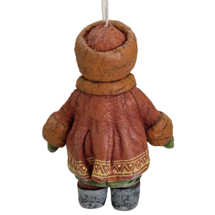 Collectible Christmas tree cotton wool toy "Alyonka in Kubanka" from the collection "Russian North"