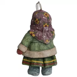 Коллекционная елочная ватная игрушка "Анфиса со снеговичком" из коллекции "Русский север"