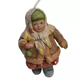 Коллекционная елочная ватная игрушка "Валюшка с елочкой" из коллекции "Русский север"