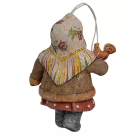 Коллекционная елочная ватная игрушка "Валюшка с елочкой" из коллекции "Русский север"