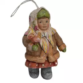 Коллекционная елочная ватная игрушка "Валюшка с елочкой" из коллекции "Русский север"