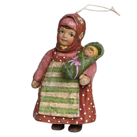 Коллекционная елочная ватная игрушка "Меланьюшка с малышом" из коллекции "Русский север"