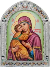 Владимирская икона Божией Матери малая арка, финифть Владимирская икона Божией Матери малая арка, финифть