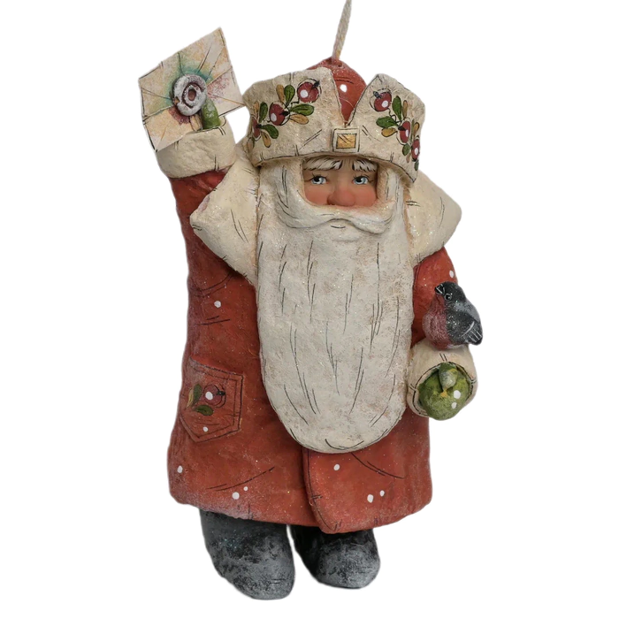 Collectible Christmas tree cotton wool toy "Santa Claus with a letter" from the collection "New Year"