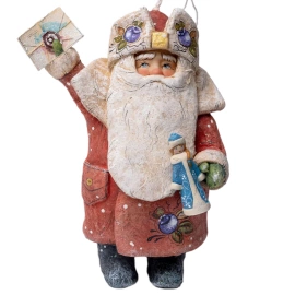 Коллекционная елочная ватная игрушка "Дед Мороз с письмом и куклой" из коллекции "Новый год"